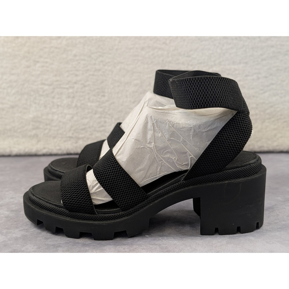 Arizona Jean Co Black Elastic Strappy Platform Lug Sole Sandals Womens 10 Medium